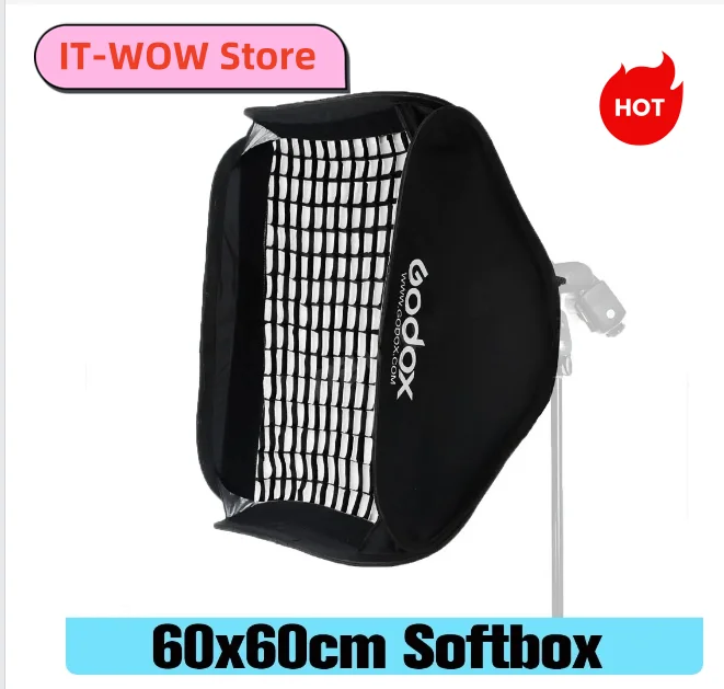 

Godox 60x60cm Softbox+Honeycomb Grid Box For Photography Studio Flash fit Diffuser Reflector Bowens With Video For DSLR Cameras