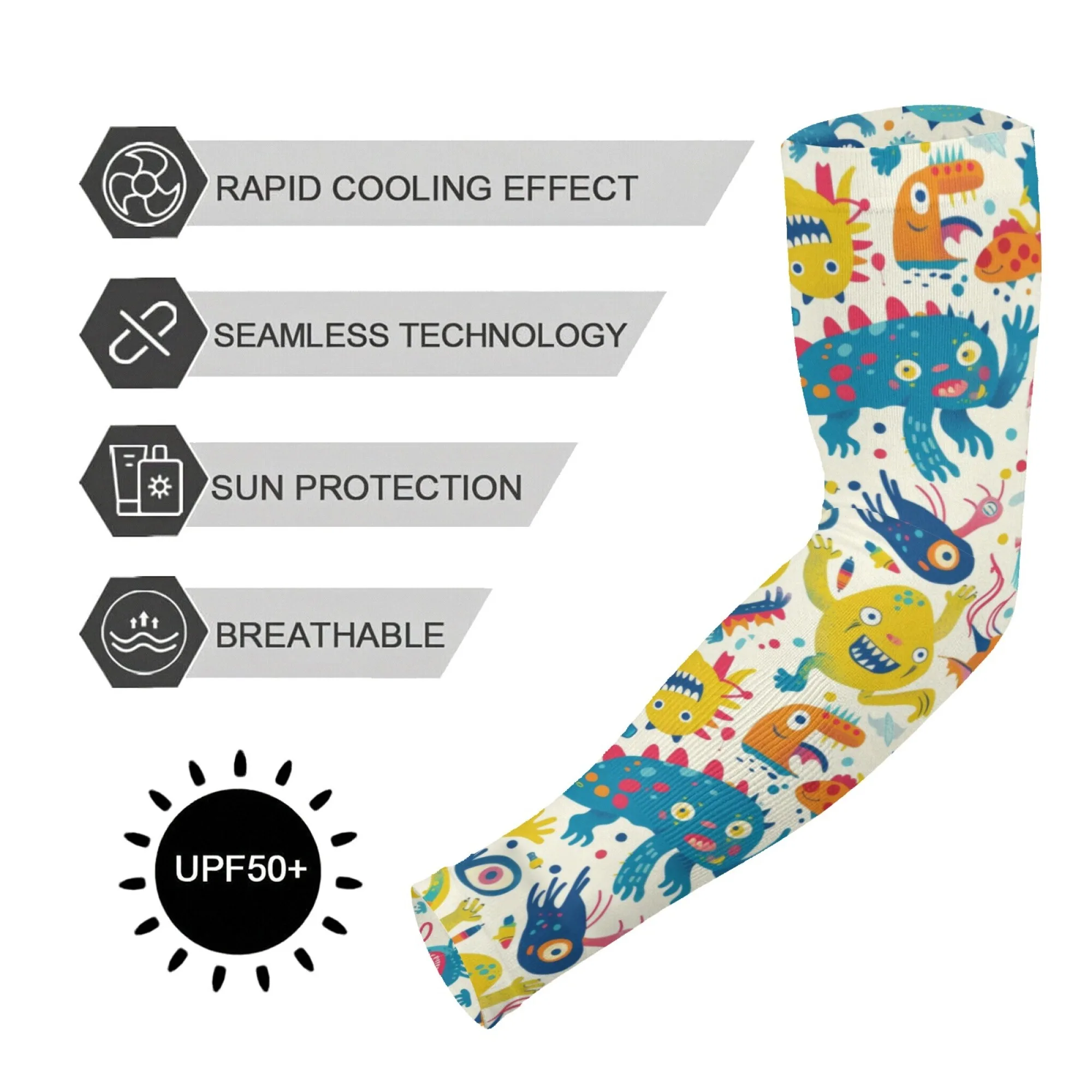 

Funny Cartoon Monster Print Ice Arm Sleeve Unisex Non-slip Quick-drying Protective Sleeve Garden Outdoor Sports Protective Cover