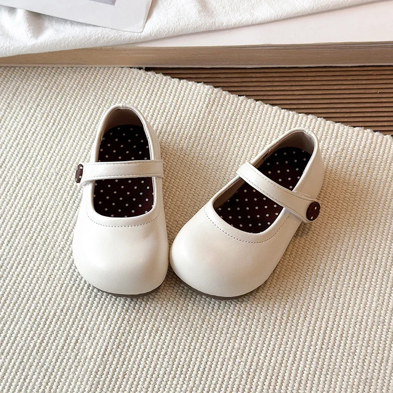 Mumoresip Kids School Leather Shoes New Round-toe Girls Flat Shoes Wedding Party Non-slip Children's Mary Jane Shoes Daily Wear