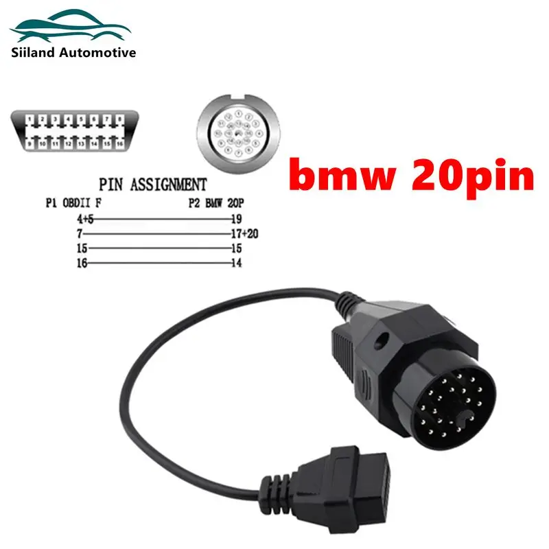 Car OBD Extension Cable OBD II Adapter for BMW 20 pin to OBD2 16 PIN Female Connector e36 e39 X5 Z3 for BMW 20pin to 16pin