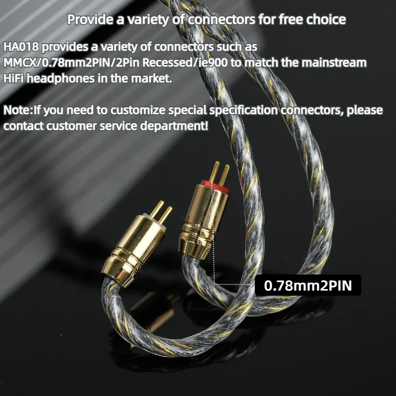 XINHS HA018 Öl imprägniertes Graphen + gefrorenes monokristallines Kupfer mit vergoldetem HiFi-Kopfhörer-Upgrade-Kabel 2-polig 0,78 – Detail 4