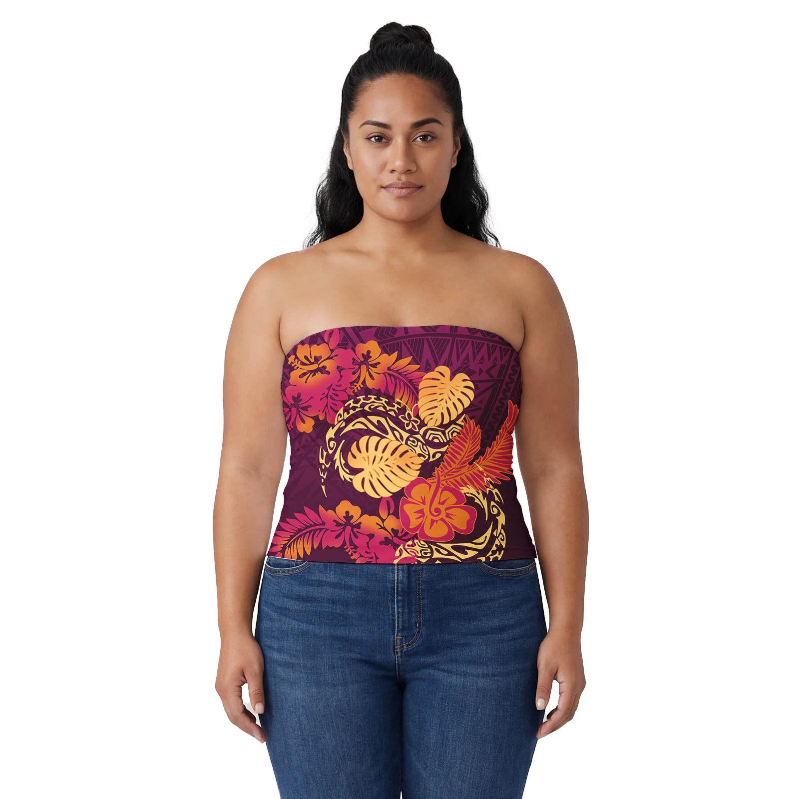 Factory Price Custom Image Women Outfits Hawaiian Print Tops Tribal Plus Size Polynesian Clothes Casual Tube Ladies Tops Samoan