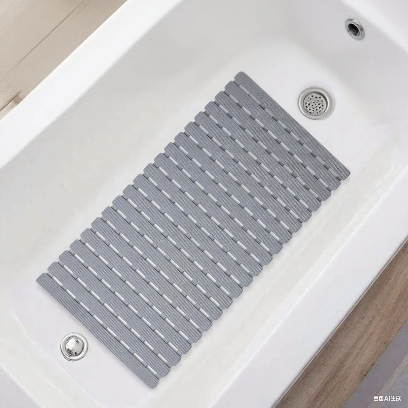 

1pc Thick Non-Slip Bath Mat 27.5x15.7in, PVC Shower Mat with Suction Cups &Drain Holes, Quick-Dry Safe Mat, Machine Washable