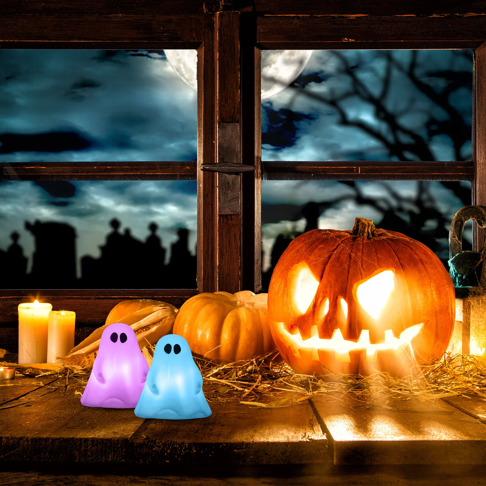 

2Pcs LED Ghost Night Lamps Halloween Color Changing Decorative Lamps Festival Halloween Lamp Decor Lights LED Night Lamp