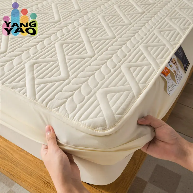 

Cotton Mattress Cover Quilted Embossed Bed Sheet Comfortable Protector Bed Fitted Sheet Wetting Breathable Decorative Room Home