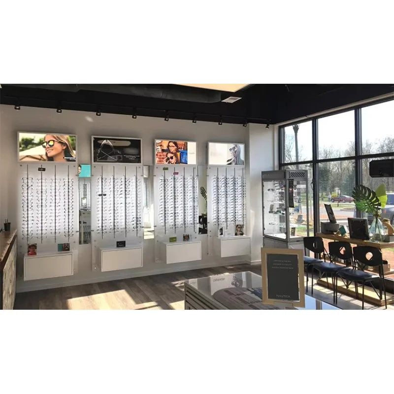 custom.Wall-Mounted Wooden Glasses Showcase Eyeglass Display Cabinet Shopping Mall Display Racks