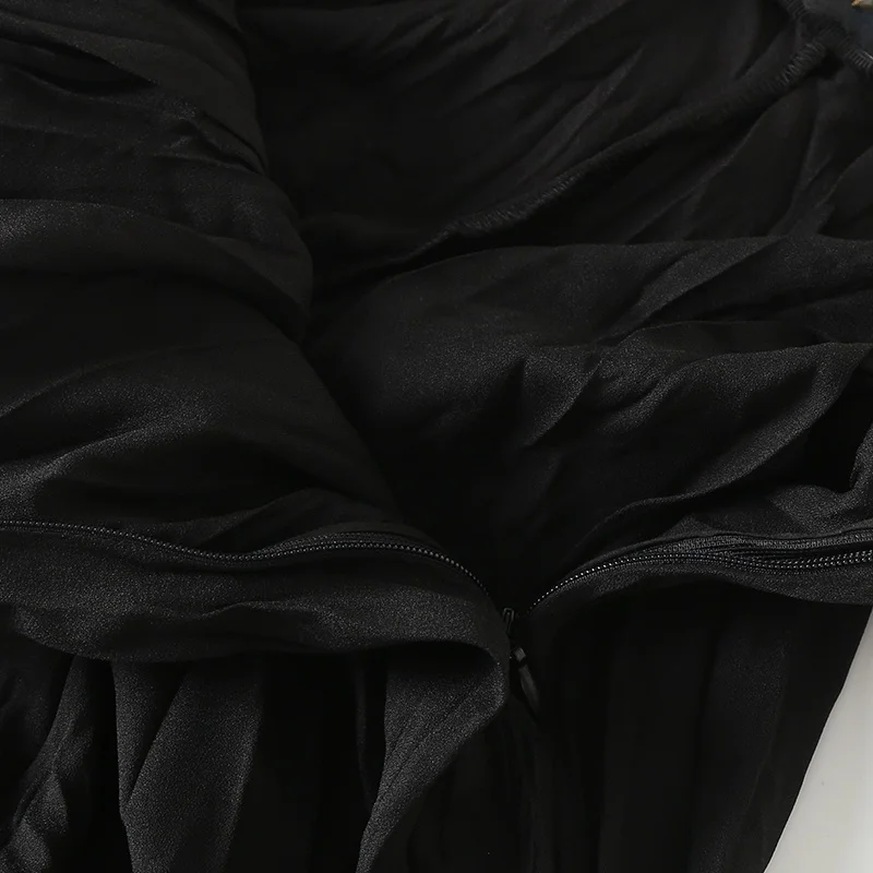 

mat Bla Textured f Skirt Women's Summer 23 New Sle A-Line Pleated Slimming Midi Skirt Commute High Waist Pure C...