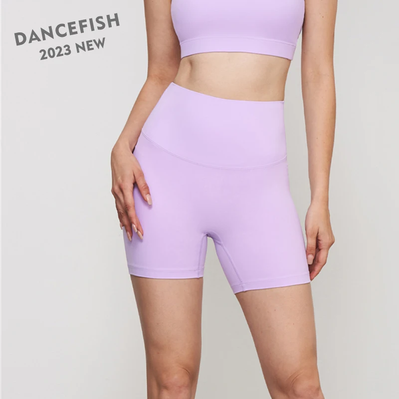 DANCEFISH 2023 Women Antibacterial Fabric Inner Crotch Comfort Healthy Three-Quarter Pants Low Intensity High Waist Yoga Shorts