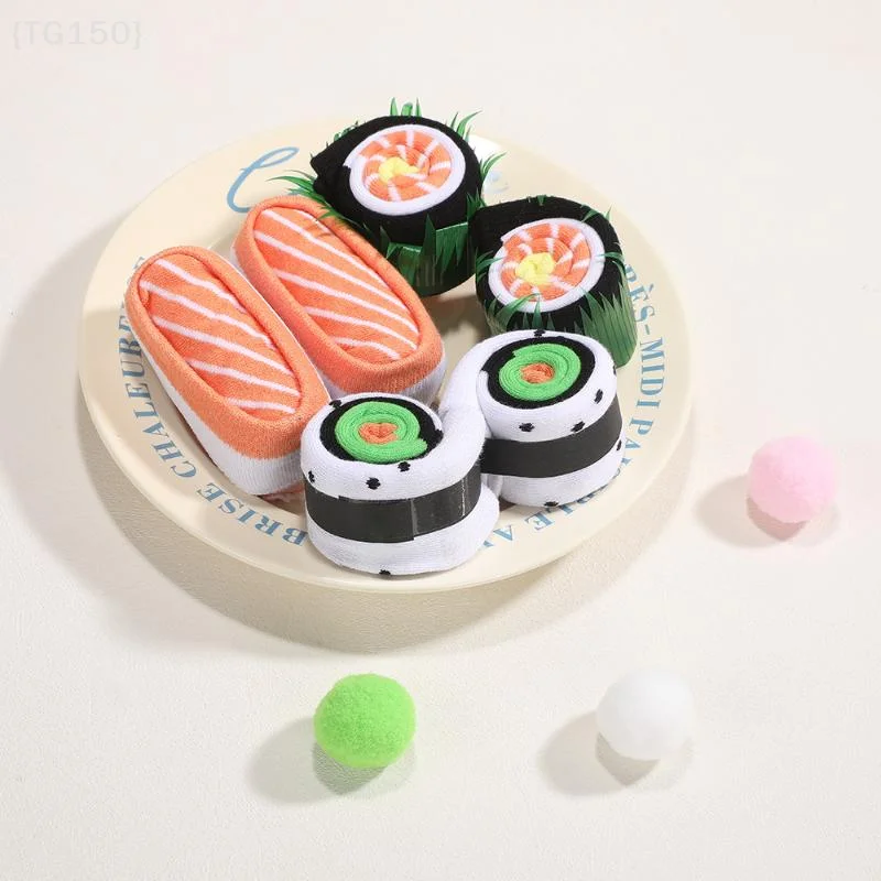 Set regalo di calzini divertenti Harajuku (3 paia) - Y2K Cotone a canna alta con motivo sushi salmone per tutti i giocatori
