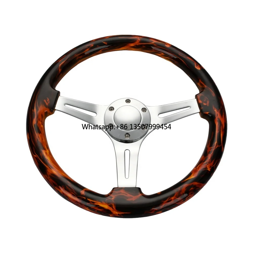 

Tiypeor Universal 350mm 14 inch Electroplated Stand Flame Solid Wood Racing Steering Wheel
