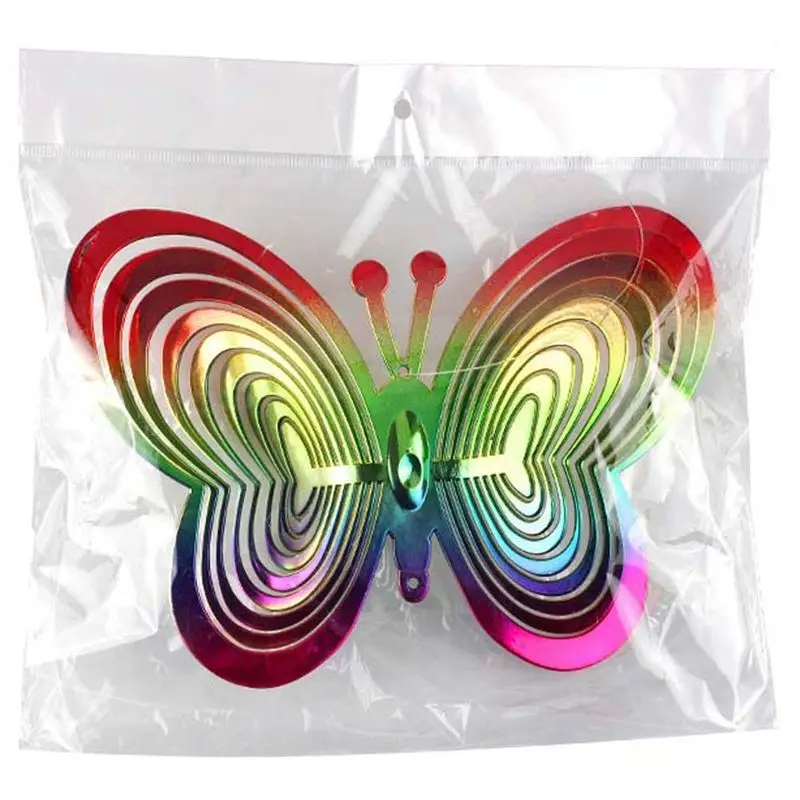 AEE6-Butterfly Wind Spinners Hanging Ornaments Bird Deterrent Wind Catcher Rotating Wind Chime Home Garden Outdoor Decoration