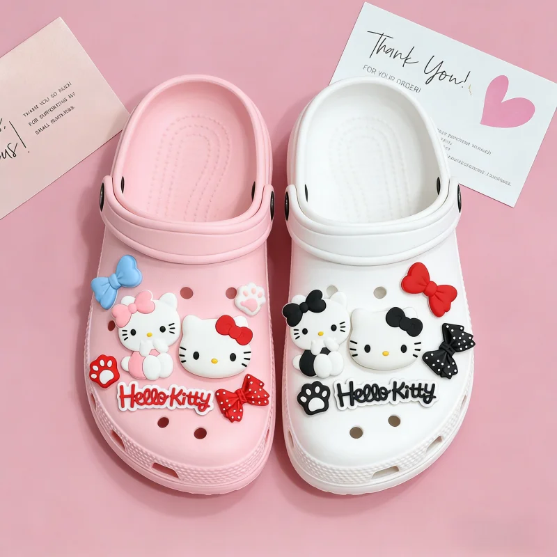20PCS Cute Hello Kitty Shoes Charms Set Colorful Bow & Paw Print Shoe Accessories PVC Clog Decorations for Sandals Gift for Girl