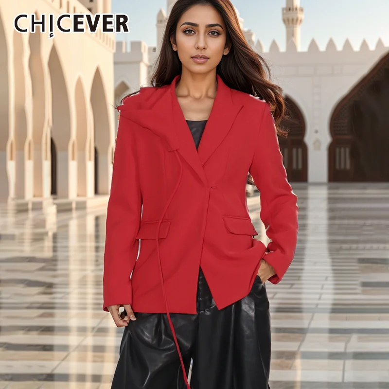 CHICEVER  Patchwork Pockets Elegant Blazers For Women Notched Collar Long Sleeve Temperament Slimming Blazer Female Fashion New