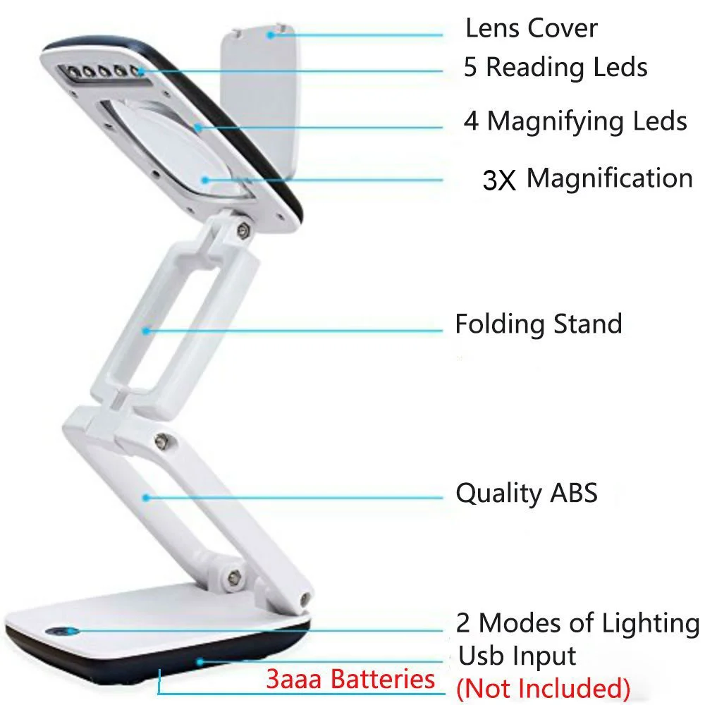 Lighted Desk Magnifying Glass Lamp with Light on Stand Led Portable Pocket Magnifier Visor Folding 3X for Reading, Hobby HOT