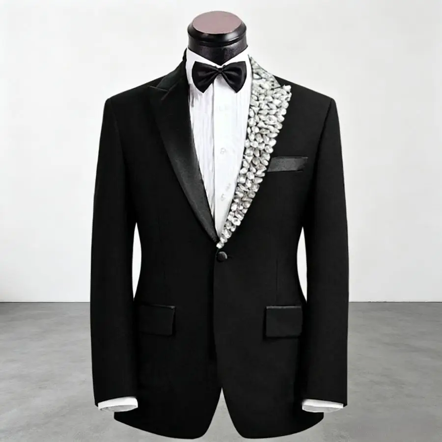 

Luxury Beaded Formal Men Suits with Crystal 2 Pieces Wedding Tuxedo for Groom Slim Fit Prom Party Blazer Jacket Pants Set Outfit