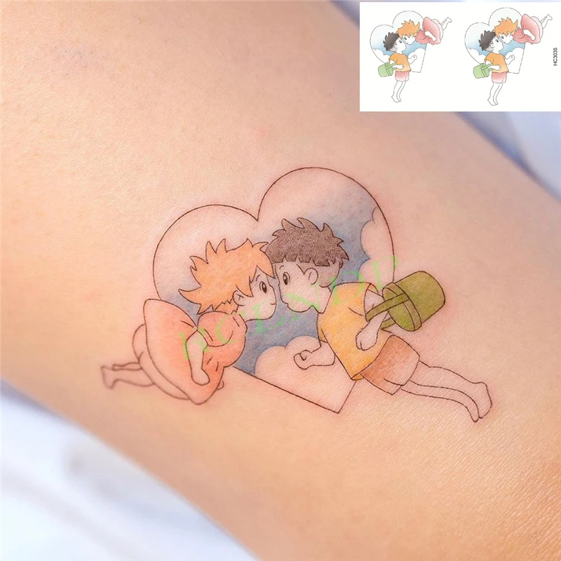 Pegatina de tatuaje temporal a prueba de agua, dibujos animados de Anime, patrón de amor de mar, tatuaje Flash, tatuaje falso, arte corporal para