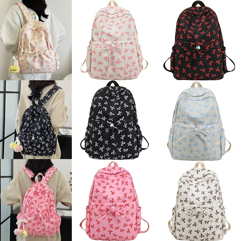 

Милый большой вместительный рюкзак с бантом, нейлоновая школьная сумка с бантом и регулируемым ремнем, дорожный рюкзак
