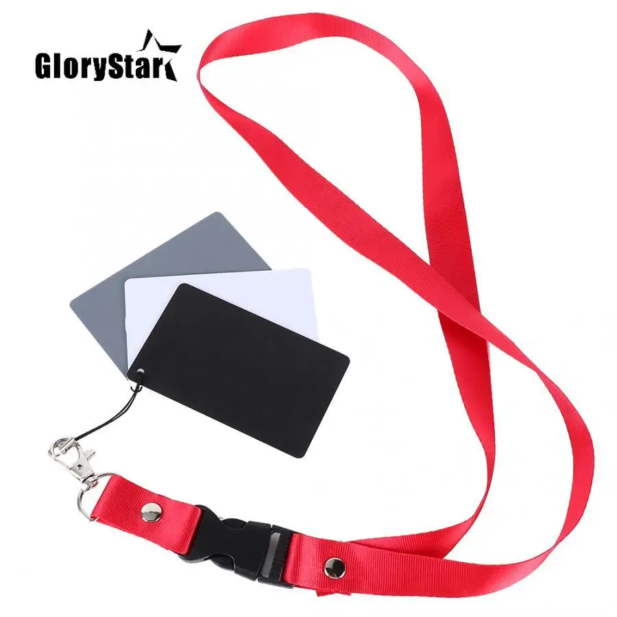 3in1 8.5x5.5cm 18% Digital Photography Exposure Color Gray/White/Black Balance Card Set with Strap For DSLR Camera White Balance