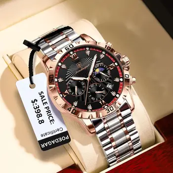 POEDAGAR Luxury Military Watch For Men Waterproof Luminous Chronograph Date Man Wristwatch Stainless Steel Quartz Men&#x27;s Watches