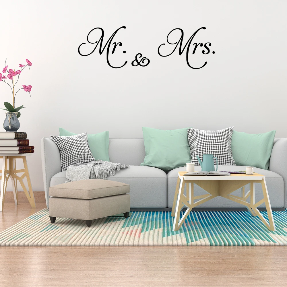 1 pc Mr. and Mrs. text Wall Sticker Removable Wall Stickers Diy Wallpaper for couple bedroom Home Decor Decoration Accessories