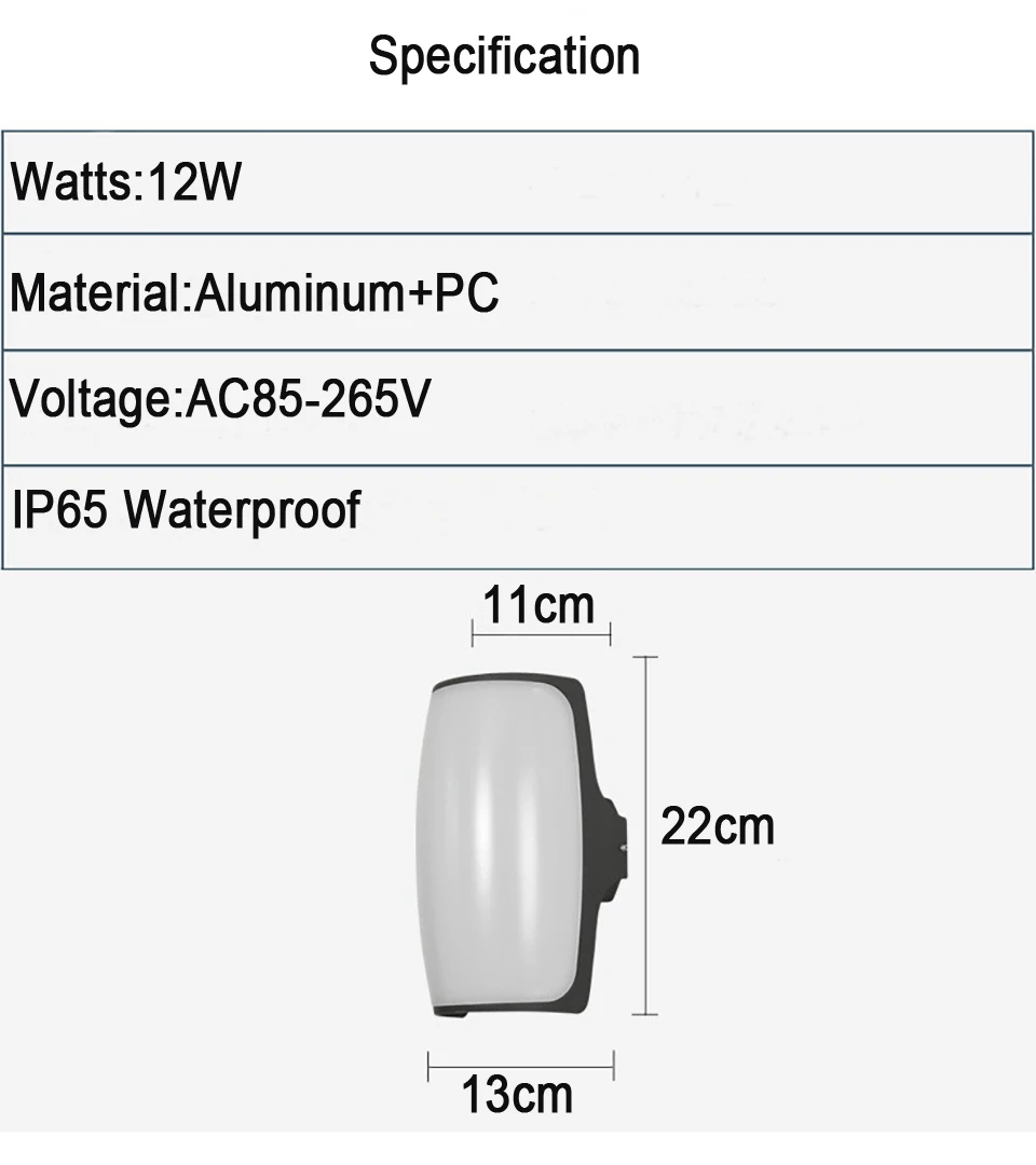 Kinkiet LED nowoczesny styl minimalistyczny użytku wewnątrz/na zewnątrz 12W AC85-265V IP65 wodoodporny ściana zewnętrzna o wysokiej jasności/przejście