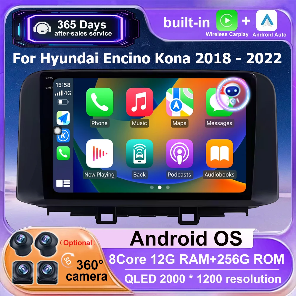 Android 16 Auto For Hyundai Encino Kona 2018-2022 Car Radio Multimedia Video Player GPS Navigation Tools Carplay 360 Camera WIFI