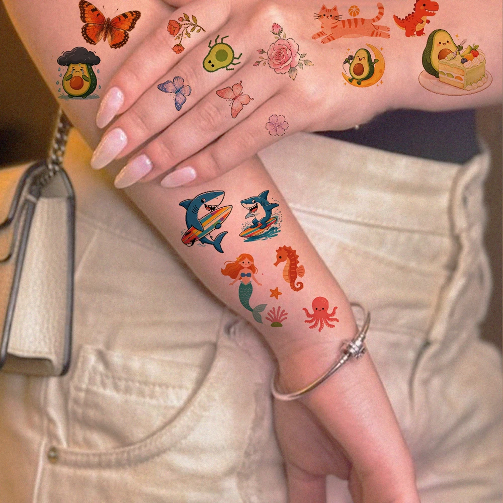 30pcs Cartoon Temporary Tattoo Stickers Tiger Giraffes Dinosaurs Outer Space Tattoo Stickers For Women Men Animal Hand Tattoo