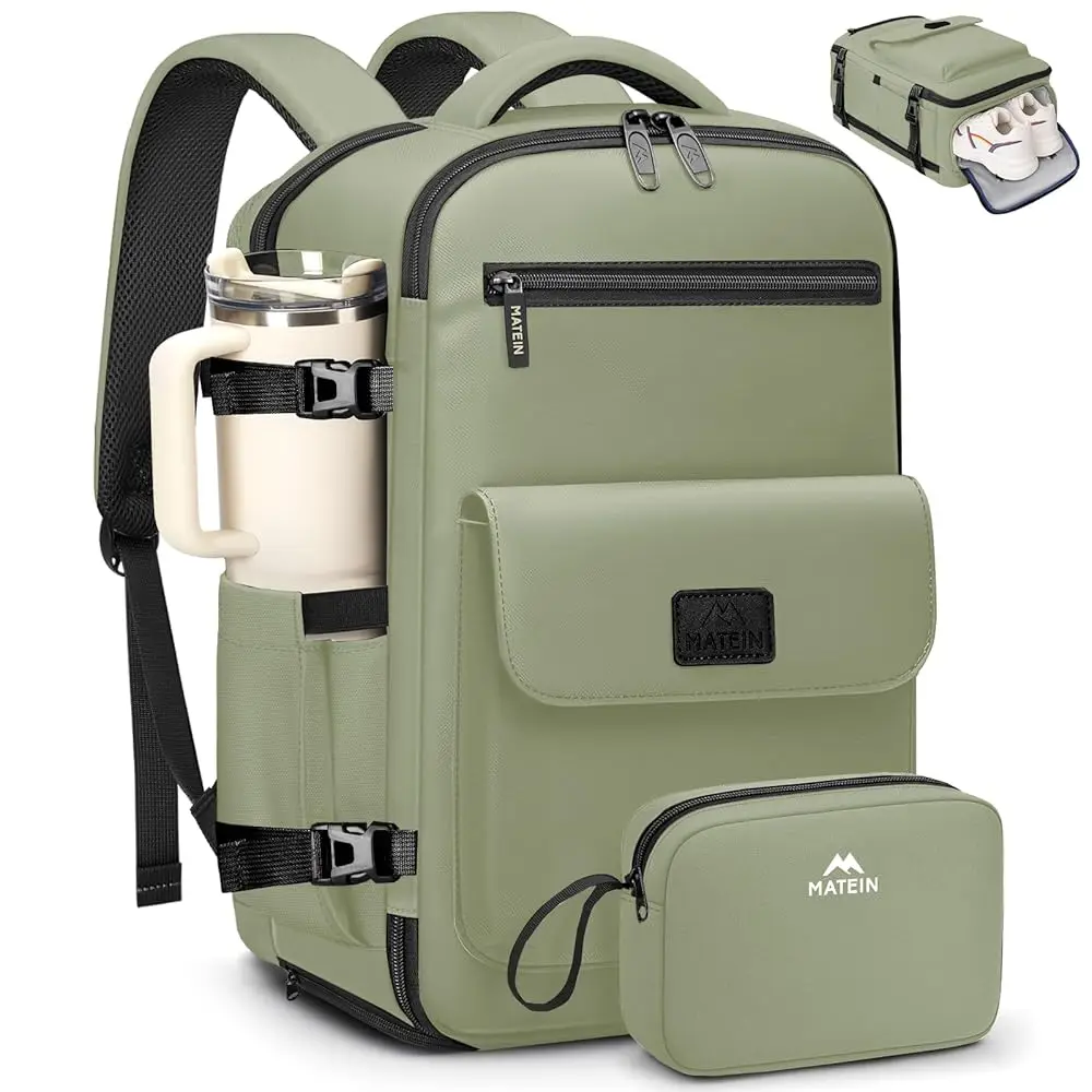 

Personal Item Backpack 18x14x8 with Shoe Compartment, TSA Approved Underseat Bag for Frontier Airline with Water Bottle Hold