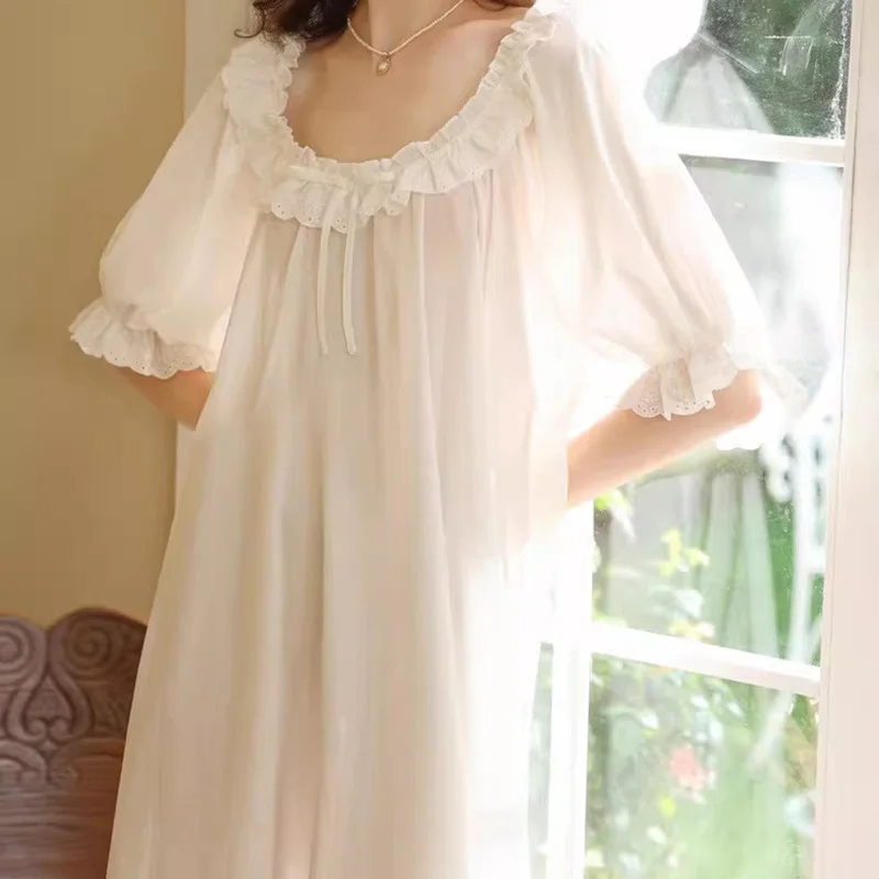 French Court Embroidery Pure Cotton Flower Lace Suspender Sleepwear Night Dress Women's Summer 2026 Home Clothes
