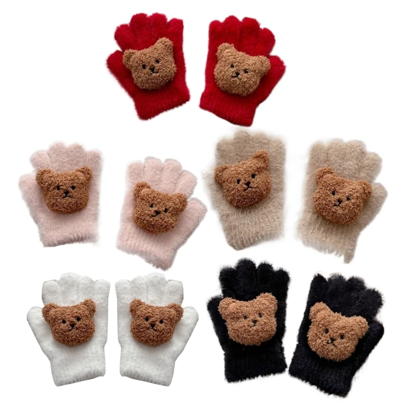 

Winter Gloves Bear Pattern Warm Gloves Knitted Mittens for Kids Girls Boys