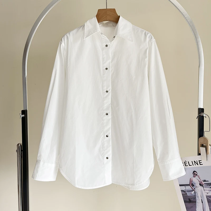 

Loose Fit Cotton Long Sleeve Shirt Women's Top Commute Classy Collar Spring 2025 New Arrival Mugi 1200 Elegant Fashion