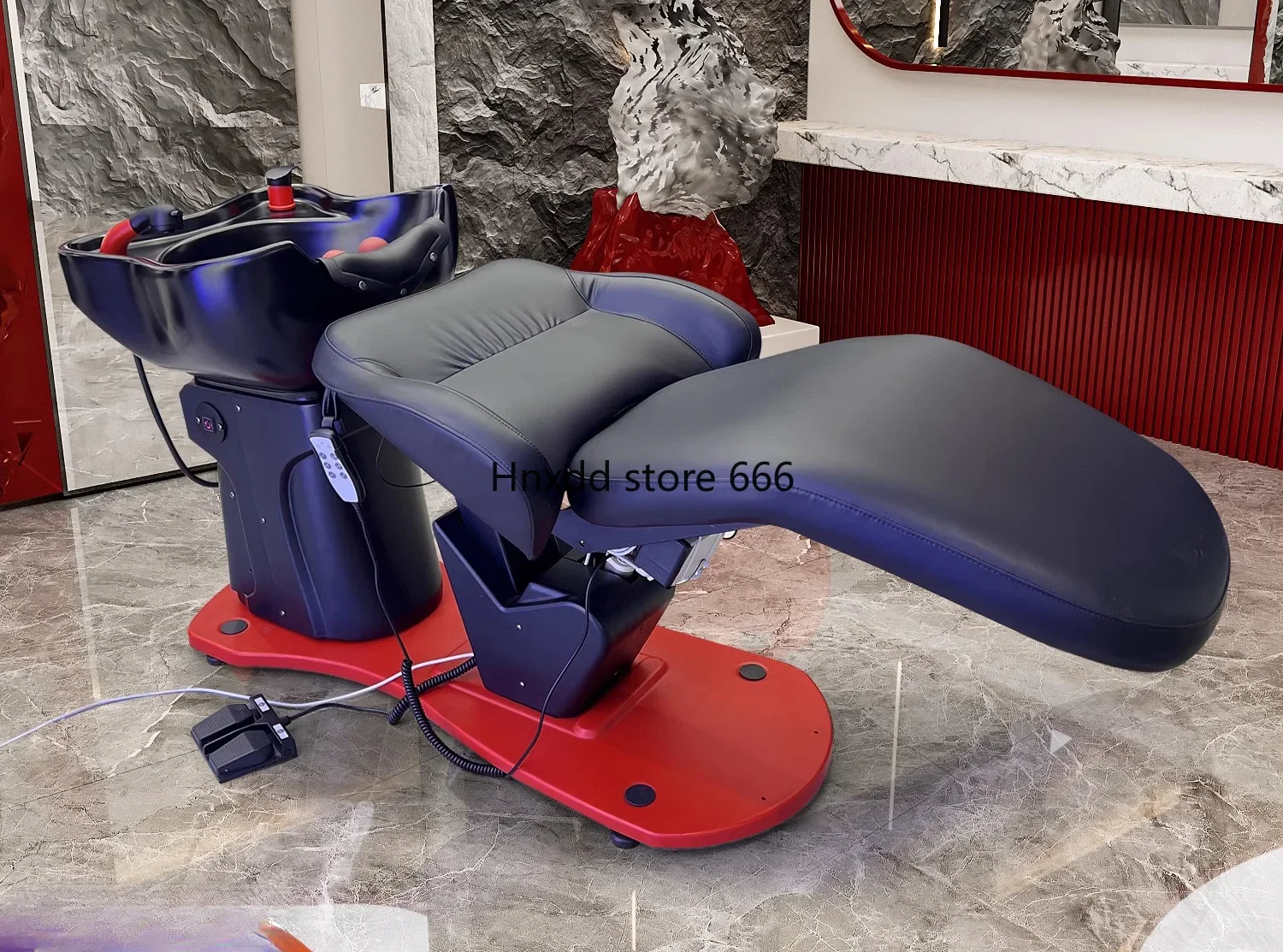 Electric liftable barber shop shampoo bed hair salon special high-grade ceramic basin half lying flush bed