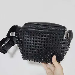 2024  High Quality Y2K Luxurious Famous Punk Style Rivet Fanny Bag Waist Purse Black Chest Bag For Men&Women