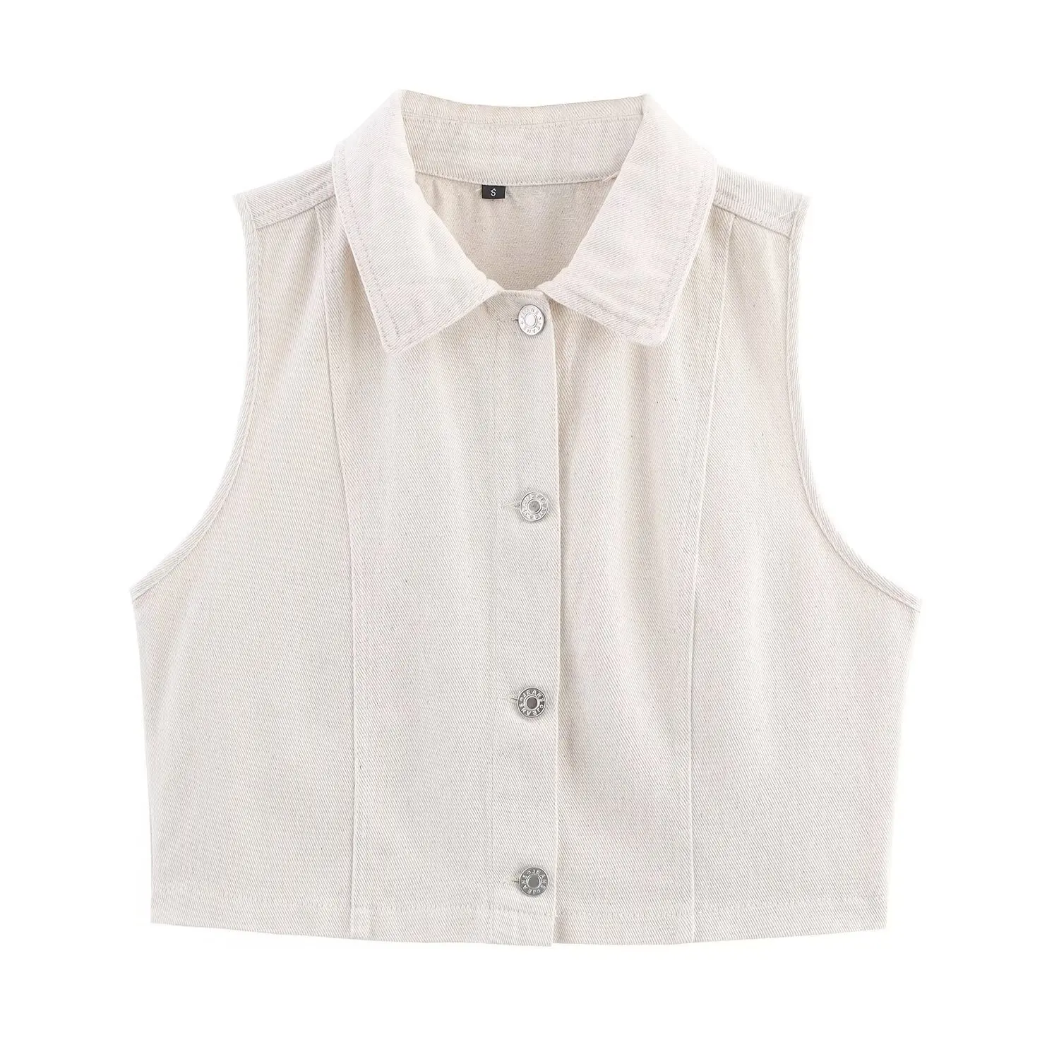 

Summer women's simple style metal buttons and short denim lapel sleeveless vest vest