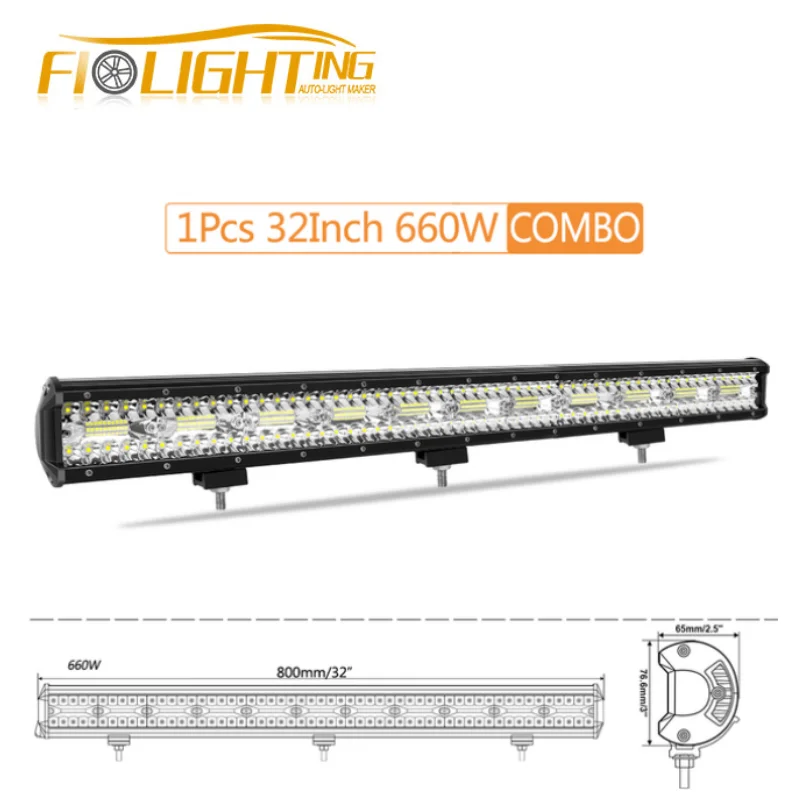 

1pcs 32Inch 660W Led Work Light Bar Led Combo Beam Universal FogLight Headlight For Car Tractor Boat Off Road 4x4 Truck SUV ATV