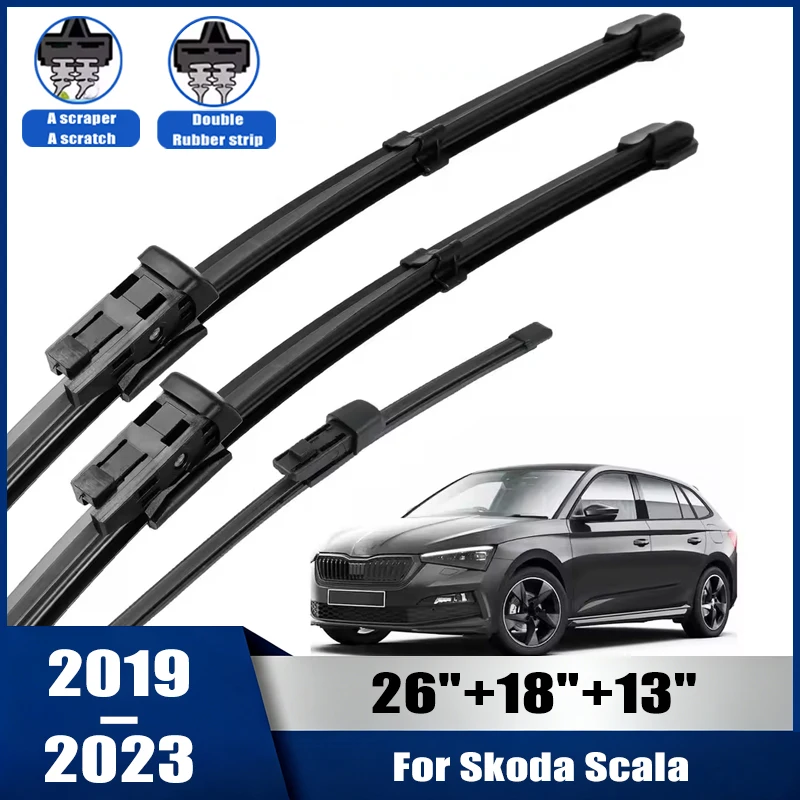 Wiper Front & Rear Wiper Blades Set For Skoda Scala 2019-2023 Windshield Windscreen Window Brushes 26''+18''+13''