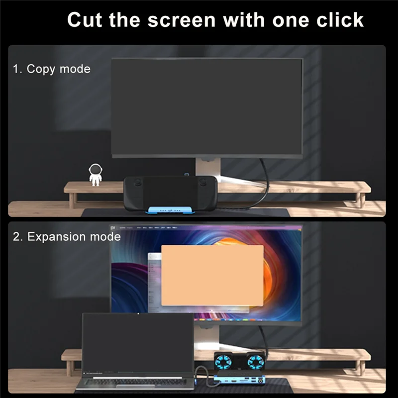 Estación de acoplamiento Doble ventilador de refrigeración 4K @ 60Hz PD100W Gigabit Ethernet para Steam Deck OLED y ROG X y Legion Go
