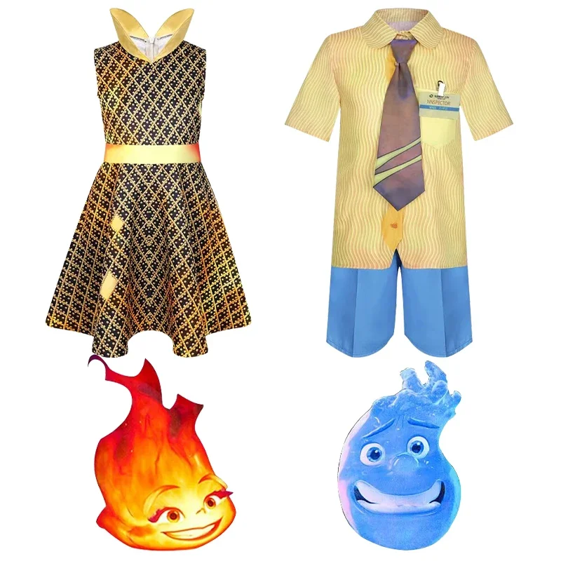 Animated Movie Elemental Cosplay costume Wate Elemental Fire Elemental Girls Dress Boys Shirt Set Halloween Carnival Party Suit