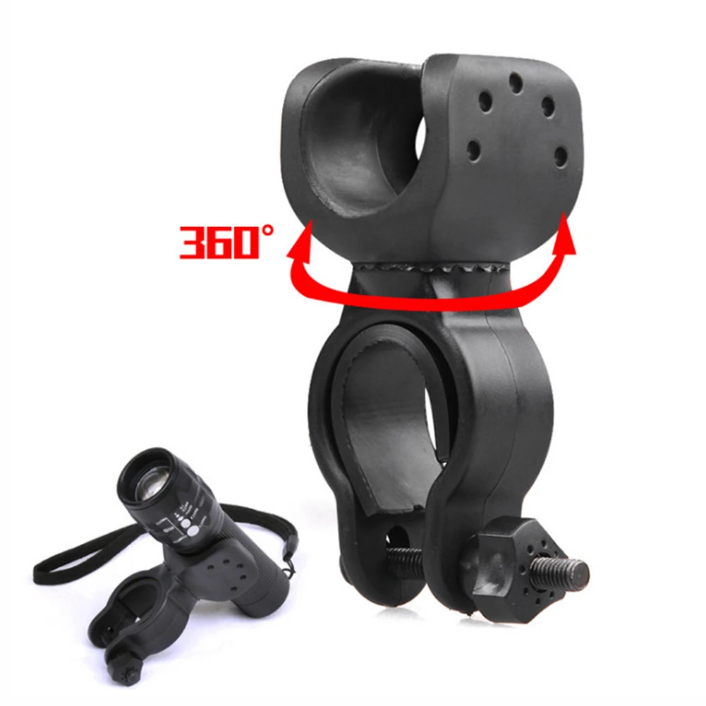 Outdoor Flashlight Holder Bicycle Light Clip Rotation Black Expandable Fit 2.5cm Handlebar Full Control Black New