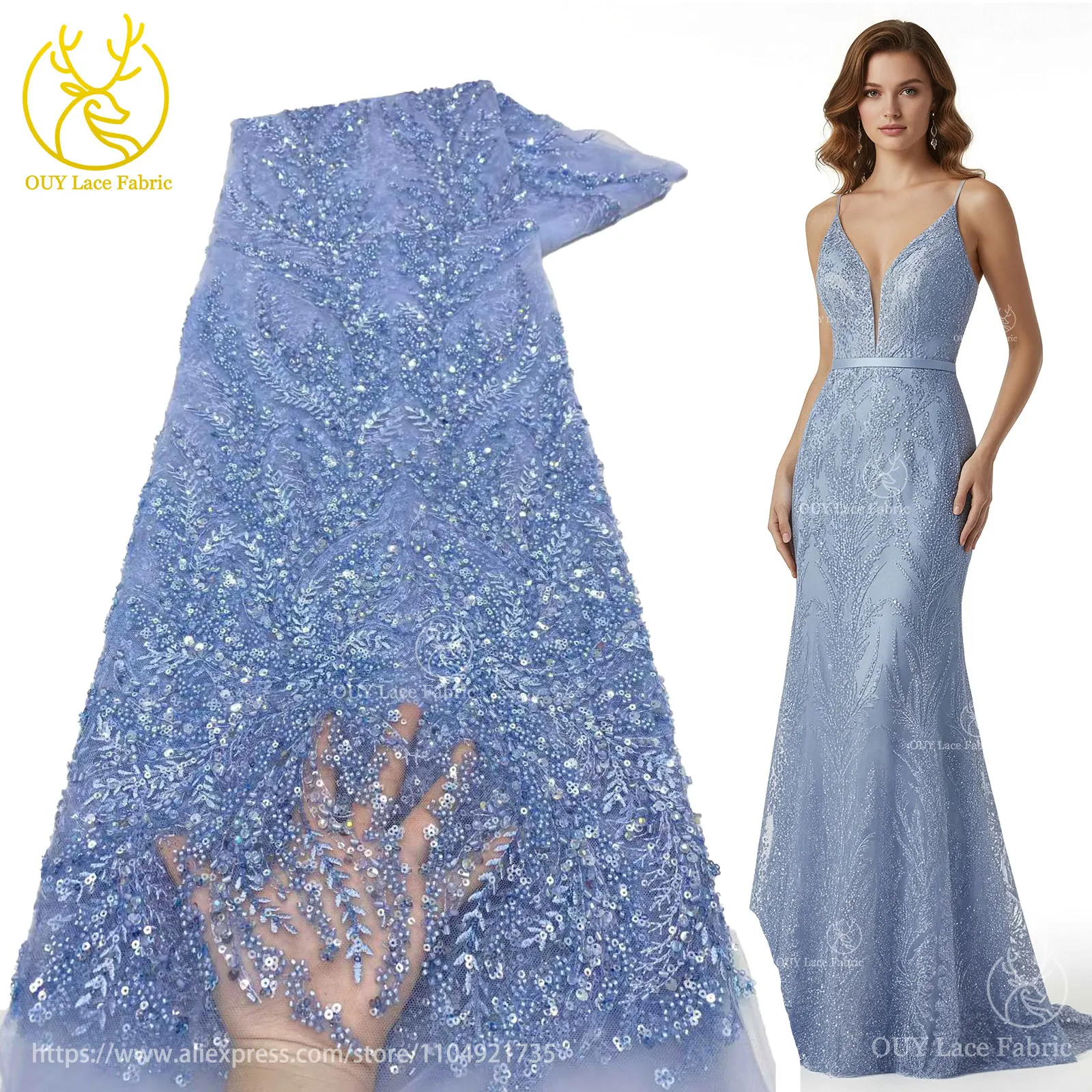 Tecido de renda de malha de lantejoulas francesas 2025 africano nigeriano tule bordado tecido de renda vestido de casamento feminino material de costura 5 jardas