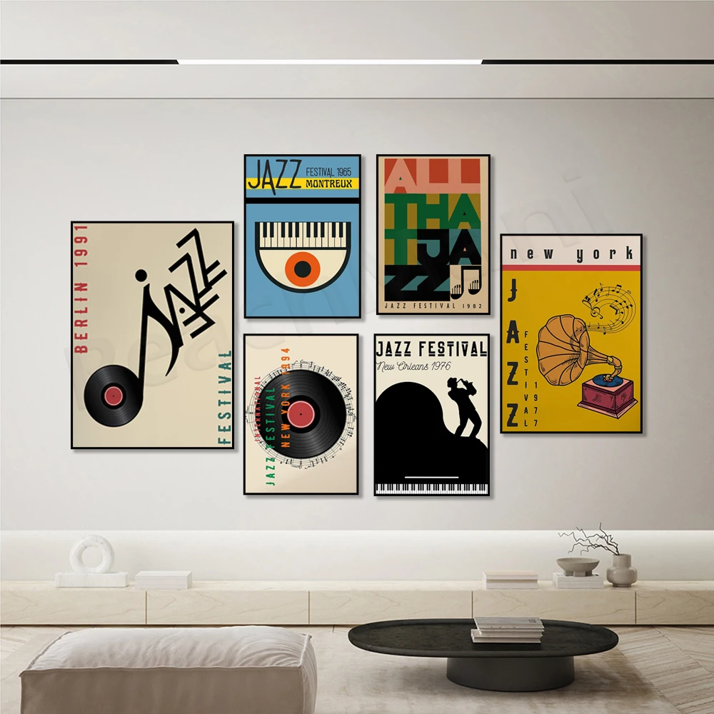 

Jazz music poster, vinyl art, new york, amsterdam, copenhagen, chicago jazz festival, mid century modern print, musical gift