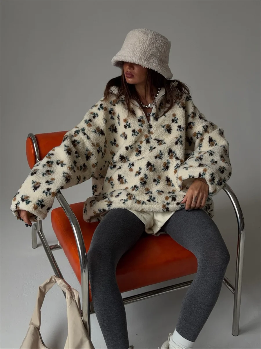 أزياء الأزهار طباعة البلوز المتضخم نصف البريدي نمط متماسكة طويلة الأكمام أعلى عارضة الدافئة مكتب ارتداء خمر النساء بلوزات