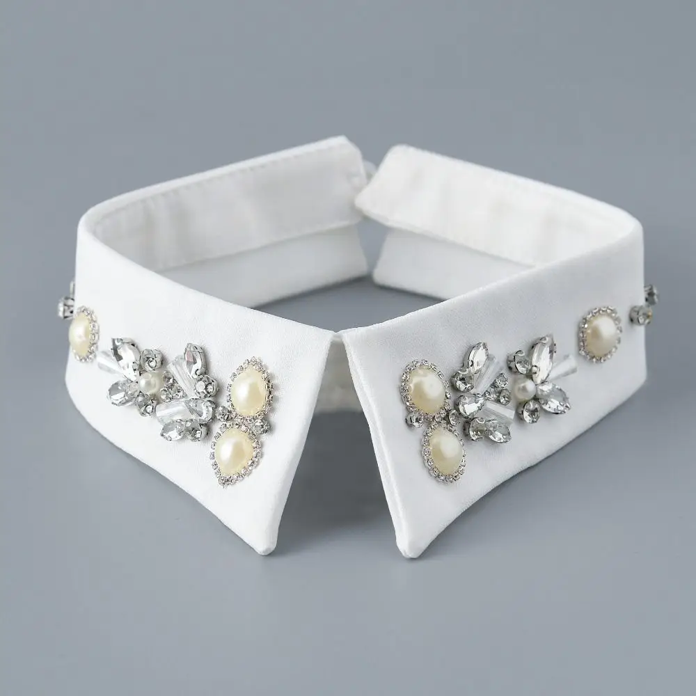 Luxury Detachable Fake Collar Pearl Rhinestones Designs White False Collar Decorative Collar