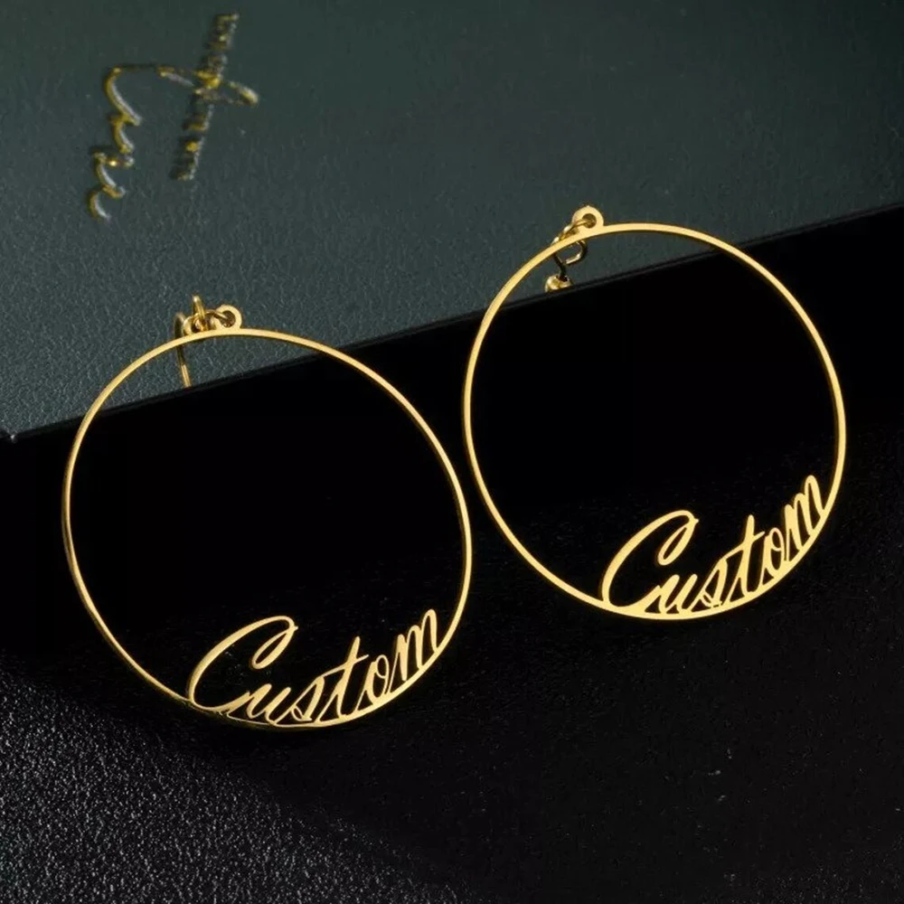 Custom Name Big Circle Earrings Exaggerate Fashion Girl Geometric Earrings Stainless Steel Girl's Unique Gift