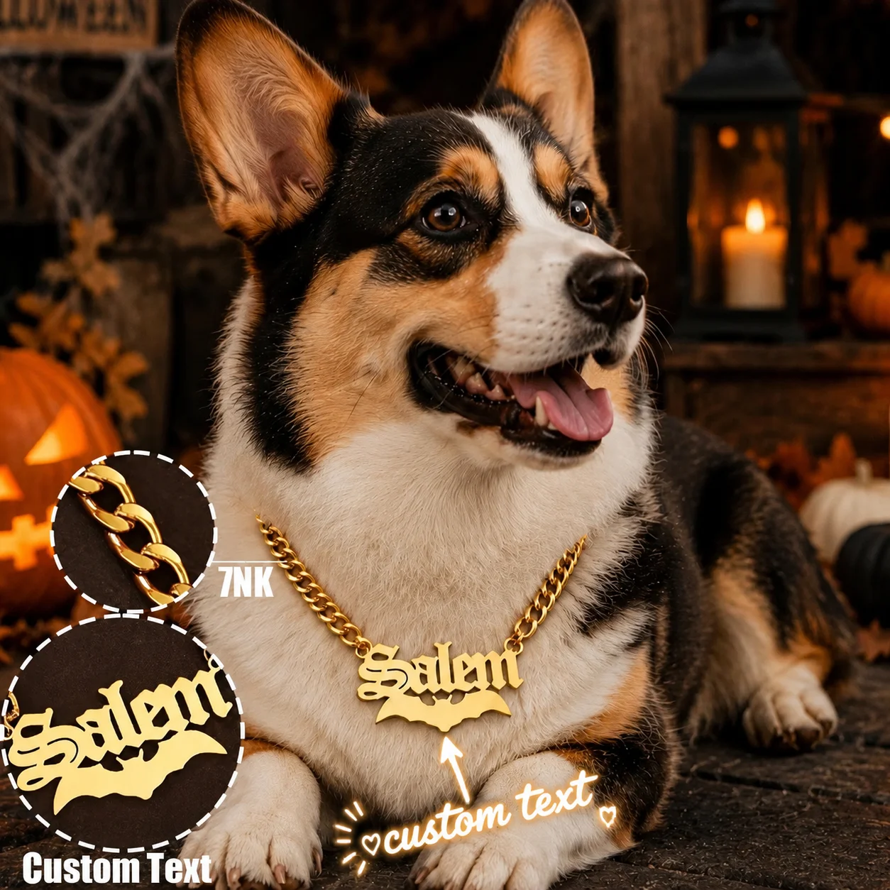 Personalized Pet Name Necklace 7NK Chain Custom Text Pendant Stainless Steel Halloween Dog Cat Jewelry Gift for Pet Lovers