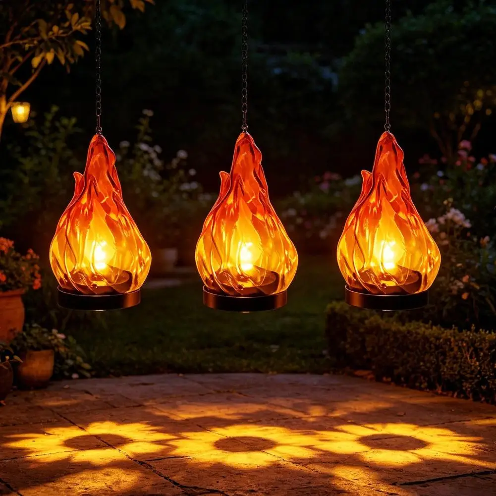 Solar Flame Hanging Lantern Light IP65 Waterproof Flickering LED Flame Effect Outdoor Decorative Lamp For Garden Patio Yard - view 2