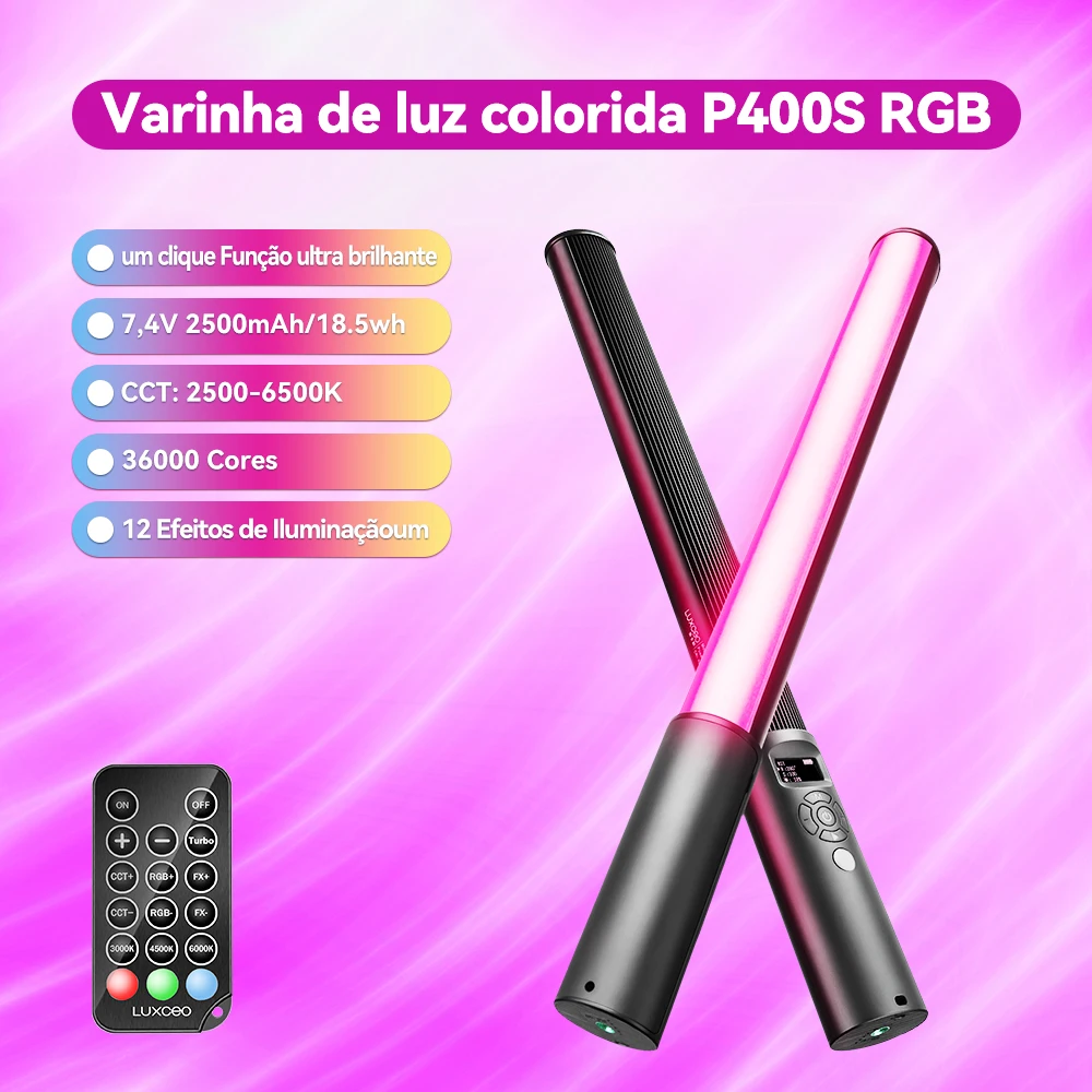 Luxceo p400s portátil rgb luz de vídeo led sabres de luz com bateria 2500-6500k 36000 cores iluminação fotográfica para youtube vlog