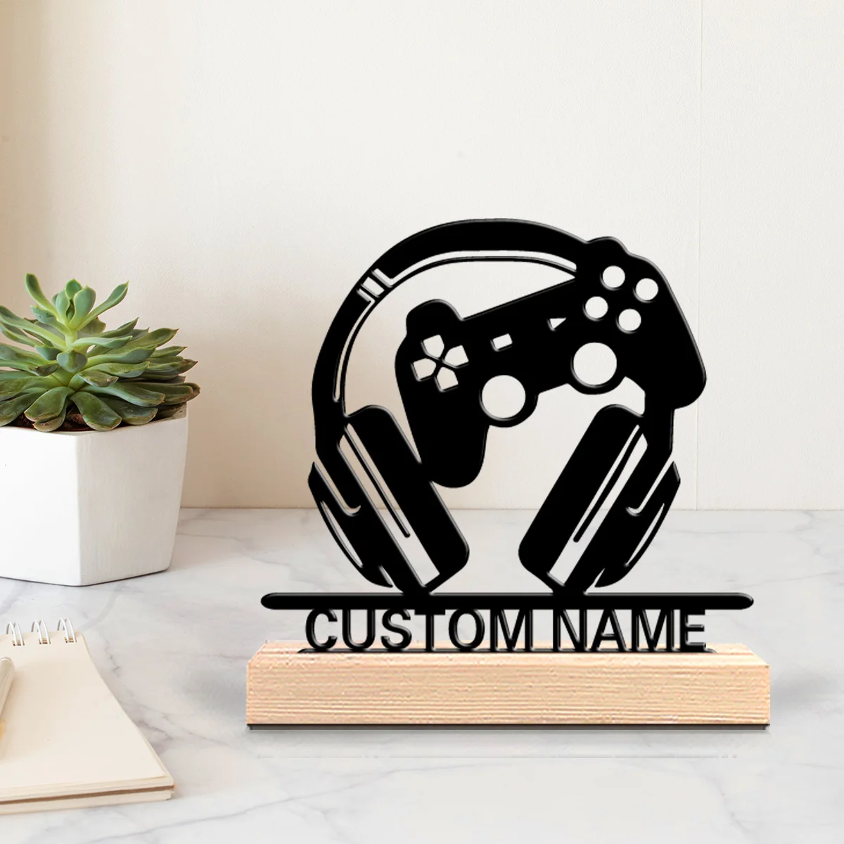 1pc Fashion Personalized Custom GamePad Metal Statues Art With Wooden Base Tabletop Wooden Base Tabletop Game For Strategists