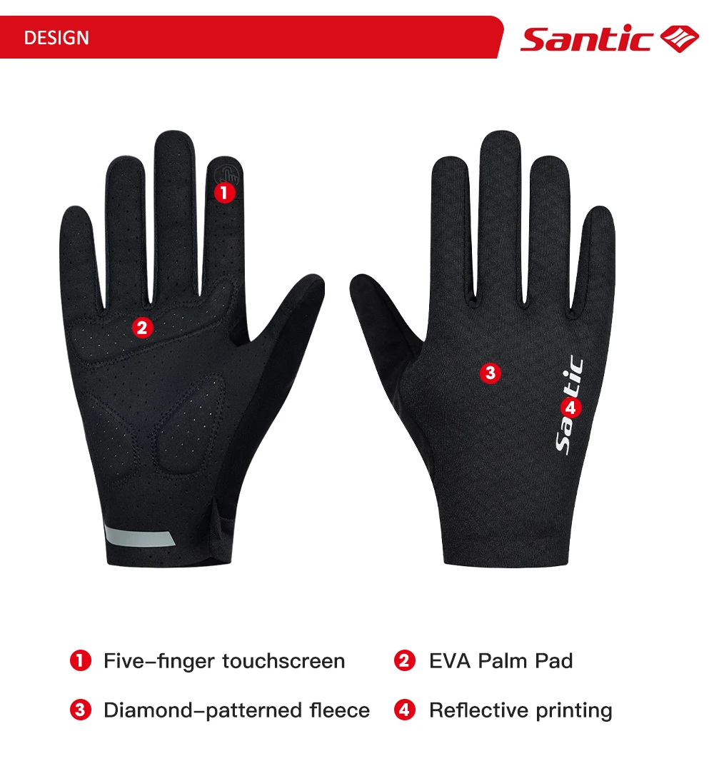 Santic Herren leichte Fahrradhandschuhe MTB Bike Warm Plus Fleece winddicht Touchscreen Rennrad Vollfinger-Winterhandschuhe – Detail 5