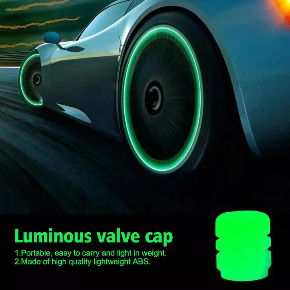 4PCS Car Luminous Tire Valve Cap Motorcycle Bike Wheel Decor Stem Valve Caps Nozzle Luminous Fluorescent Glowing Night Tyre S3U6